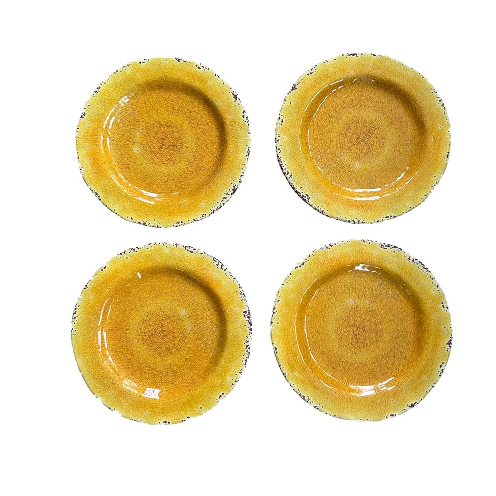 PIER 1 Carmelo Melamine Crackle Yellow 11” Dinner Plate Charger Set Of 4